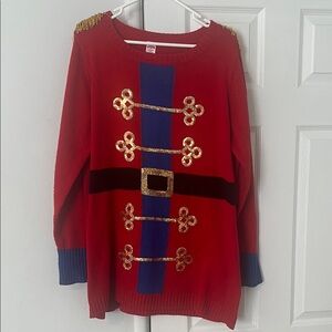 Holiday Time Red Sweater with Blue and Gold Details
